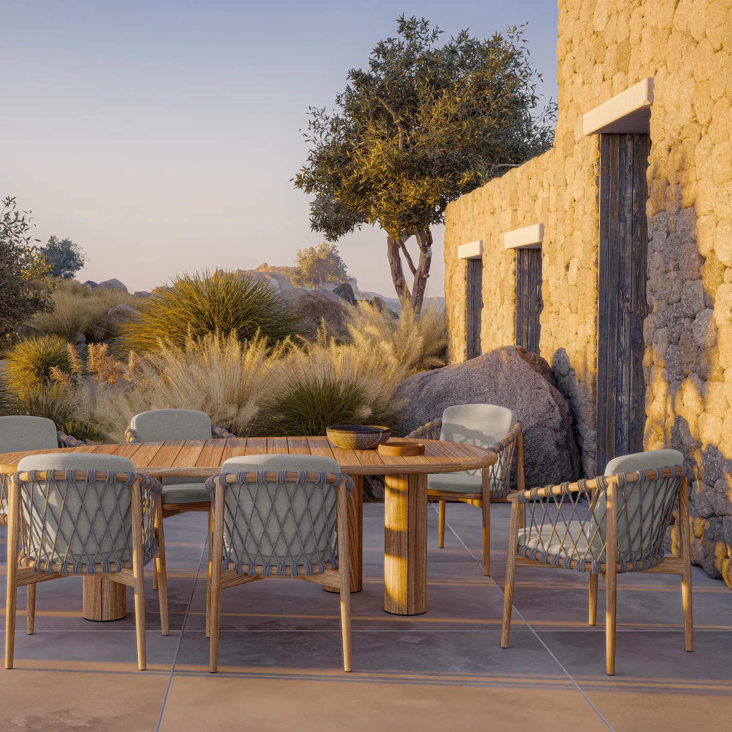 Nora dining set with Pebble shape table