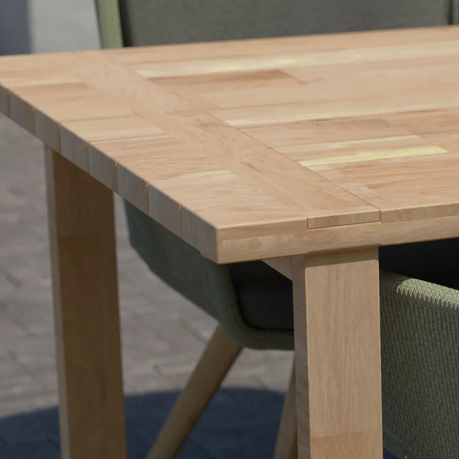 Spartan 0000 Flores dining chair green rope with Spartan table Outdoor scene adjusted dimensions