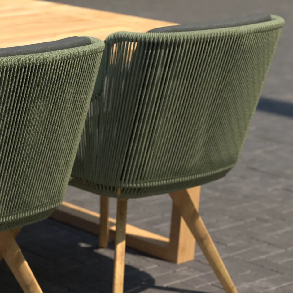 Flores 0004 Flores dining chair green rope with Spartan table Outdoor scene