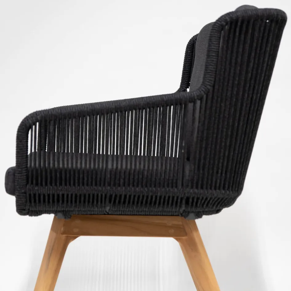 Flores 0000 213731 Flores dining chair anthracite rope teak frame detail 07