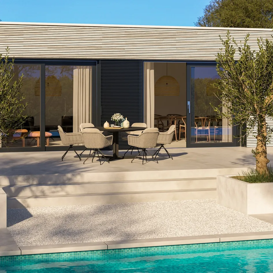 Focus dining set silvergrey rope with Embrace table outdoors 01