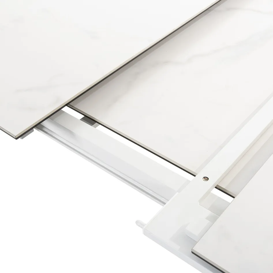 Optimum extending dining table white with ceramic top detail 03