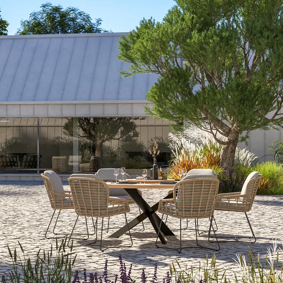 Lugano dining with Prado 160cm table outdoor 01