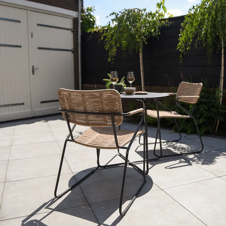 Swing stackable chair natural with Dali bistro table outdoor scene 01