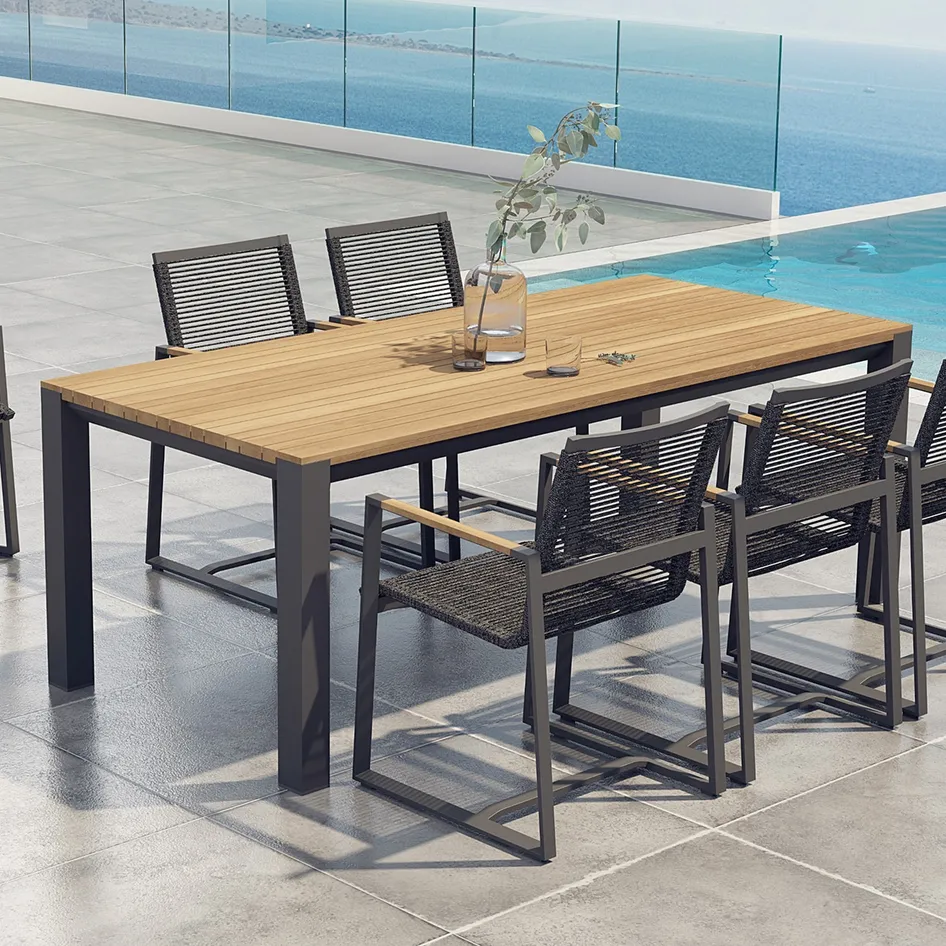 Ridge teak dining table anthracite