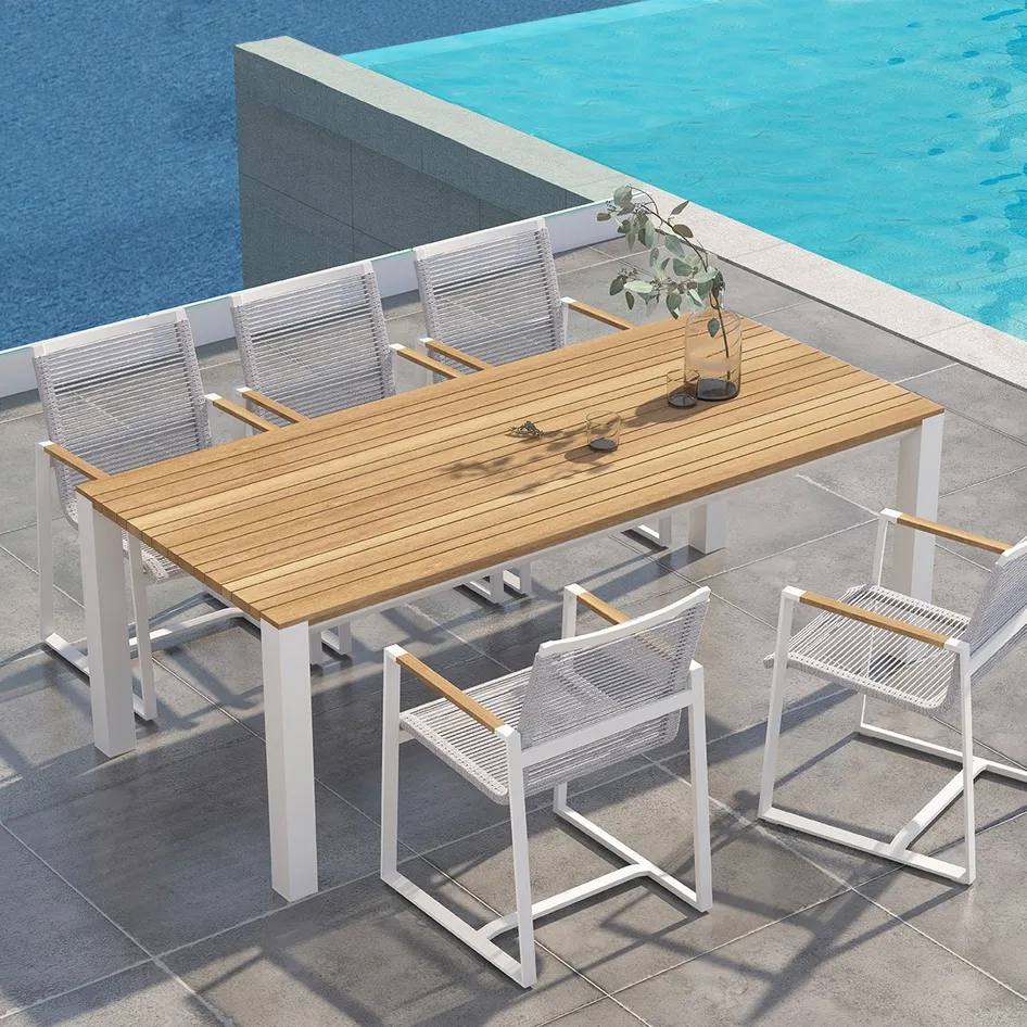 Ridge teak dining table white